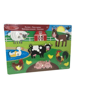 Melissa & Doug Peg Steck Puzzle Farm Animal Red Barn Picture Pieces New & Sealed